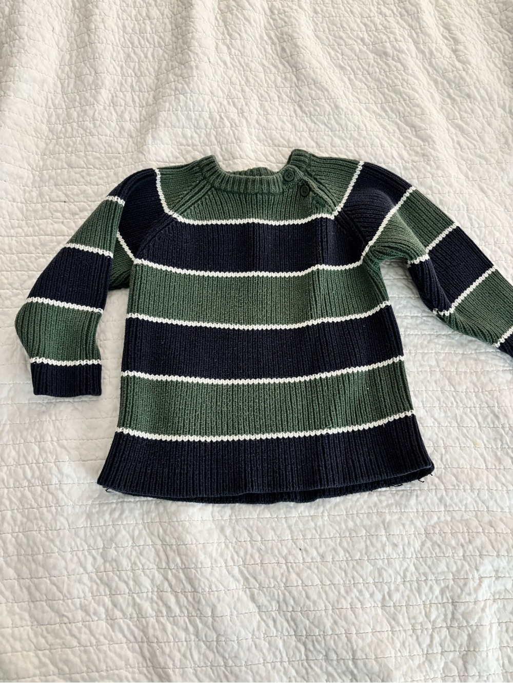 The Children's Place Green, Navy & White Striped Crewneck Sweater
